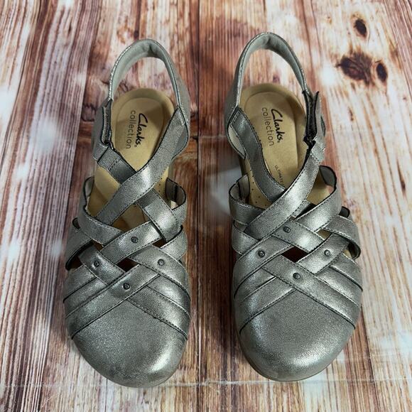 Clarks ELIZABELLE SEA Size 8.5 Bronze Metallic Leather Closed Toe Sandals Shoes - Picture 3 of 10